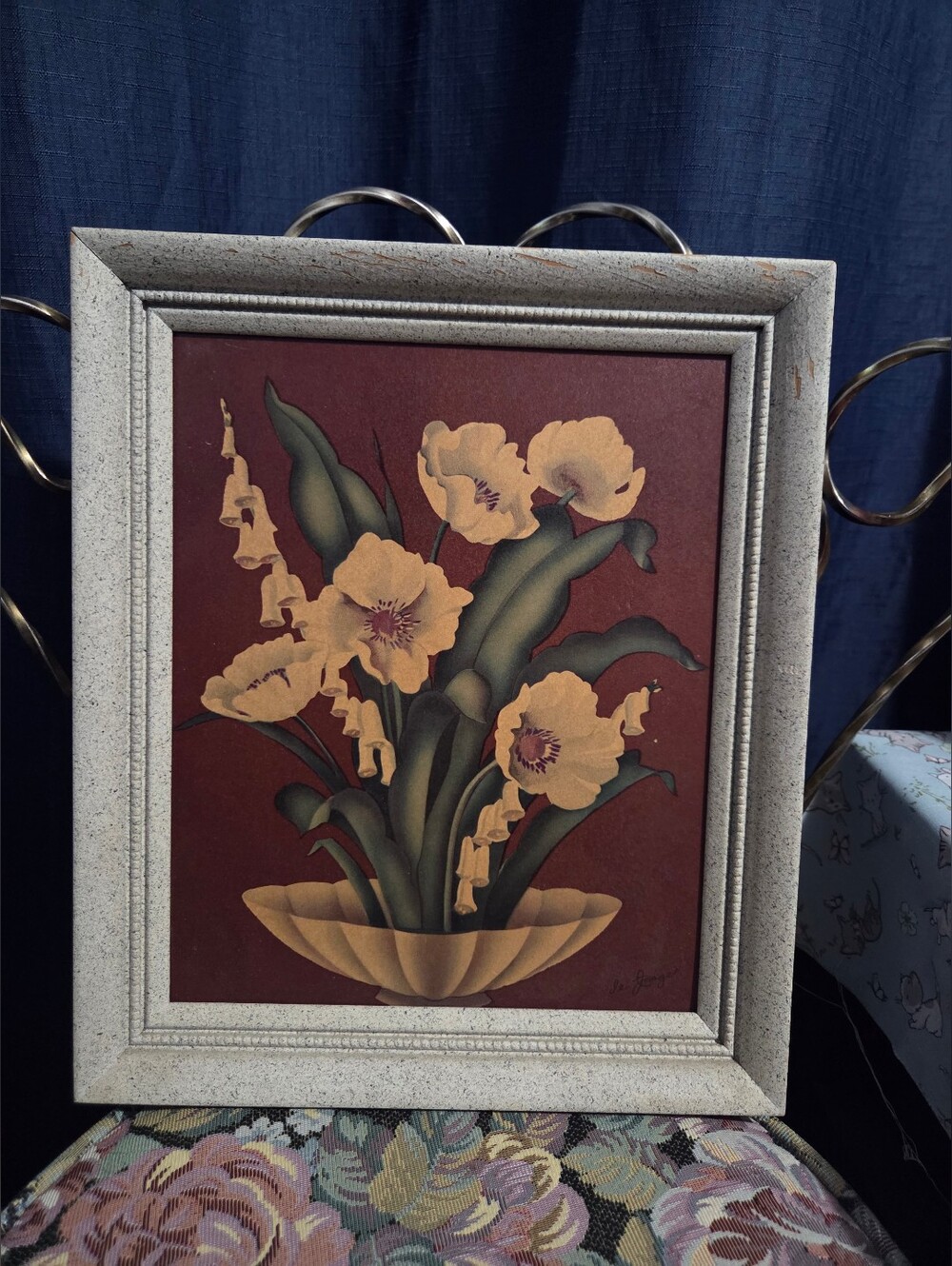 Vintage Floral Art Print Framed, Botanical Still Life Wall Decor